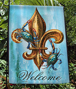 Blue Crab Fleur-de-lis Garden Flag